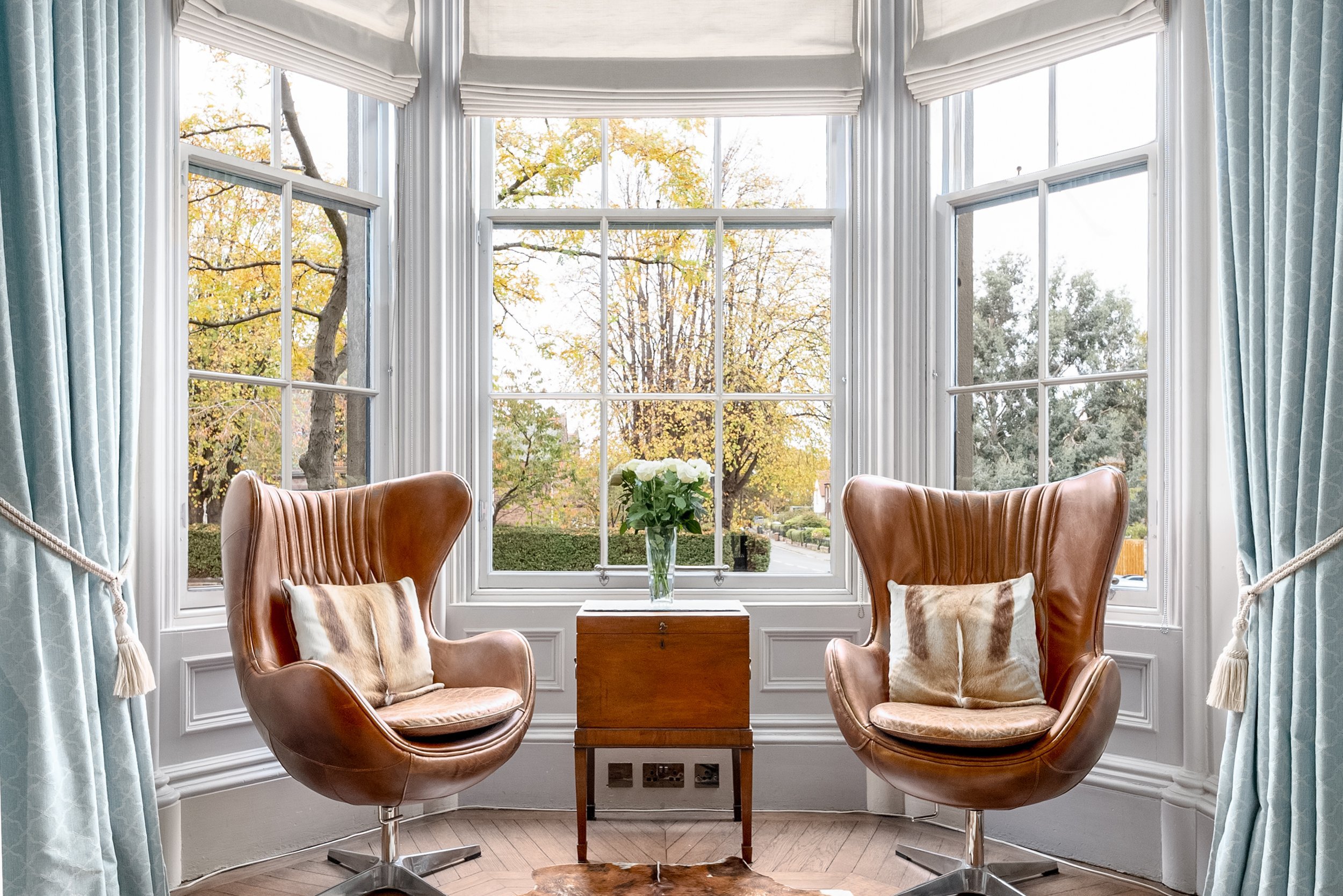 Edinburgh interior with leather chairs and bay window